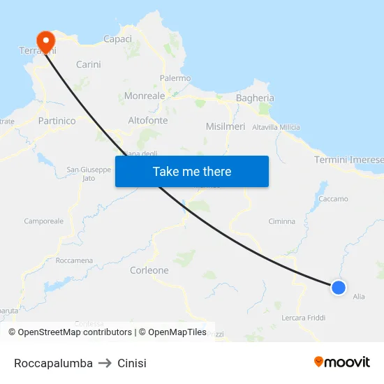 Roccapalumba to Cinisi map