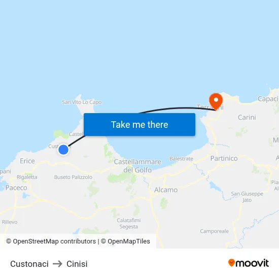 Custonaci to Cinisi map