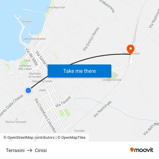 Terrasini to Cinisi map