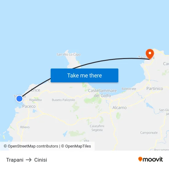 Trapani to Cinisi map