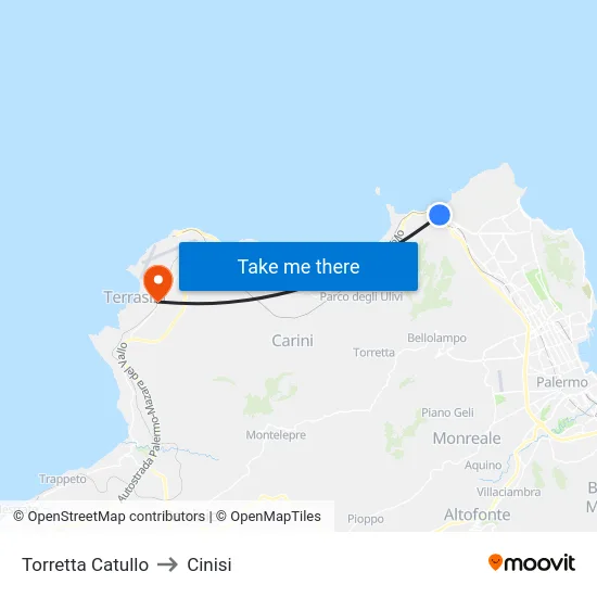 Torretta Catullo to Cinisi map