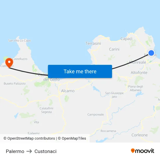 Palermo to Custonaci map