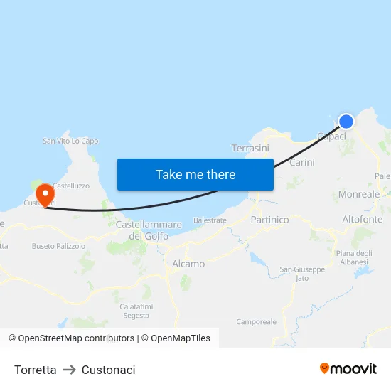 Torretta to Custonaci map