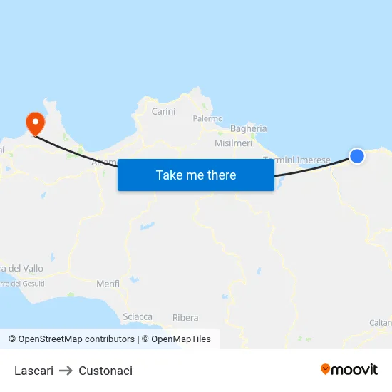 Lascari to Custonaci map