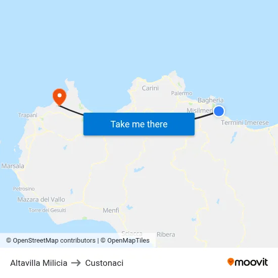 Altavilla Milicia to Custonaci map