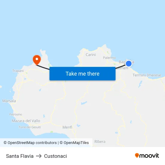 Santa Flavia to Custonaci map