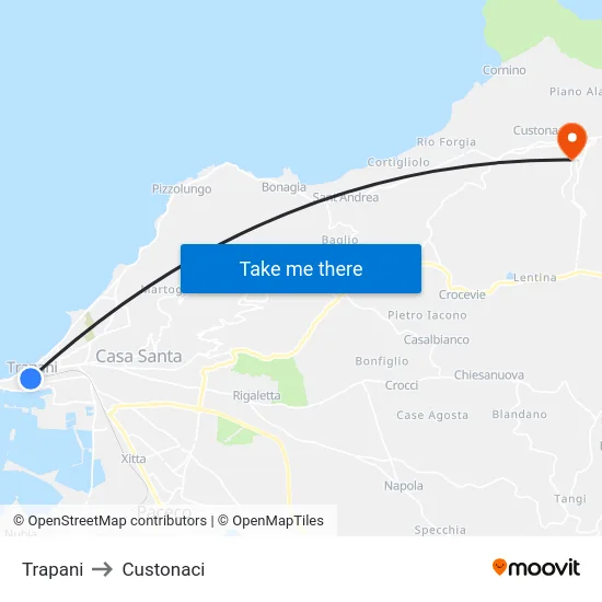 Trapani to Custonaci map