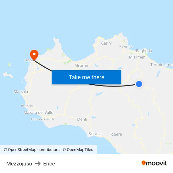 Mezzojuso to Erice map