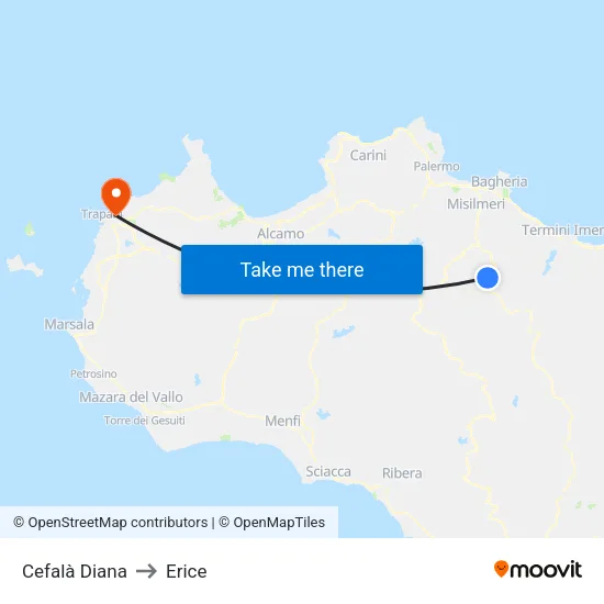 Cefalà Diana to Erice map