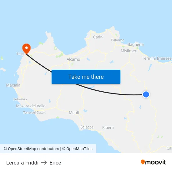 Lercara Friddi to Erice map