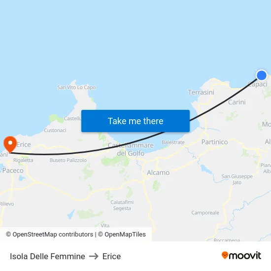 Isola Delle Femmine to Erice map