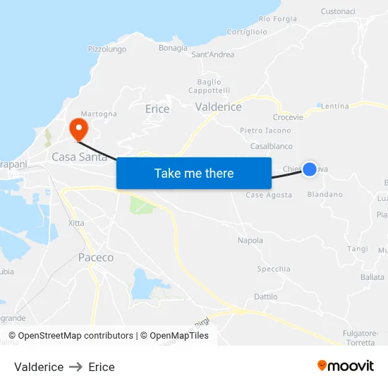 Valderice to Erice map