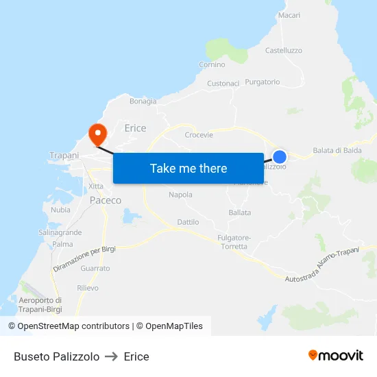 Buseto Palizzolo to Erice map