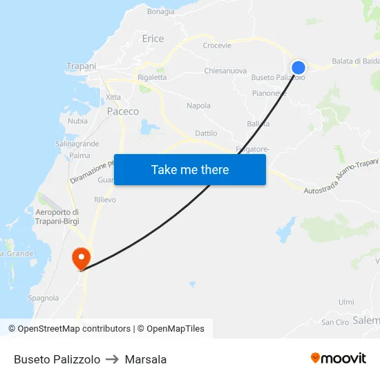 Buseto Palizzolo to Marsala map
