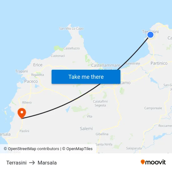 Terrasini to Marsala map