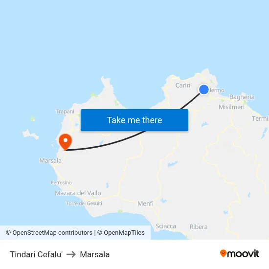 Tindari Cefalu to Marsala map