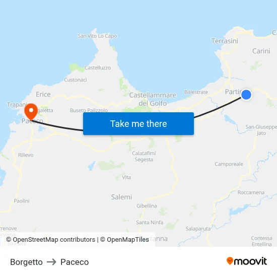 Borgetto to Paceco map