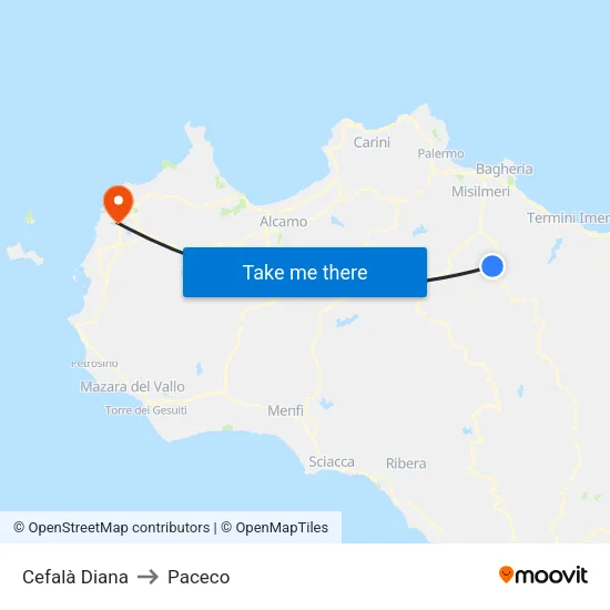 Cefalà Diana to Paceco map