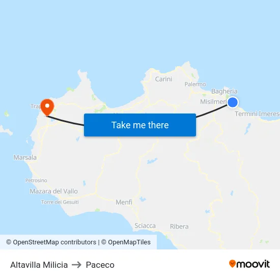 Altavilla Milicia to Paceco map