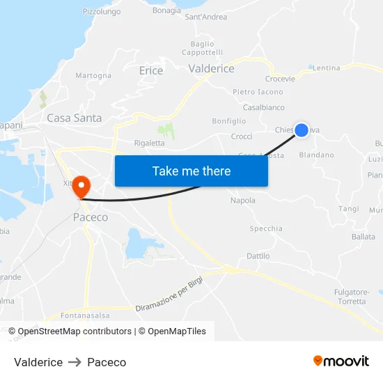 Valderice to Paceco map