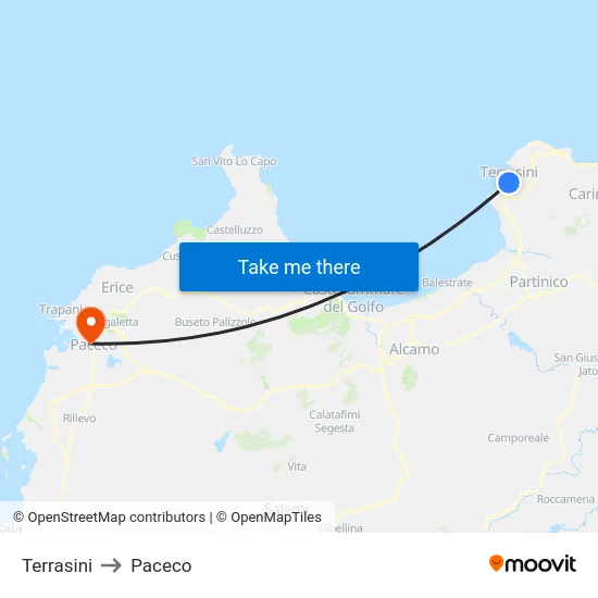 Terrasini to Paceco map