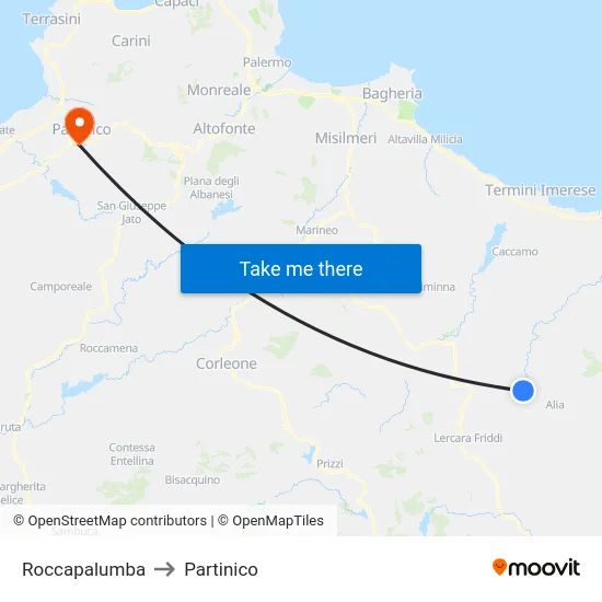 Roccapalumba to Partinico map