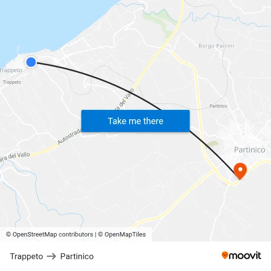 Trappeto to Partinico map