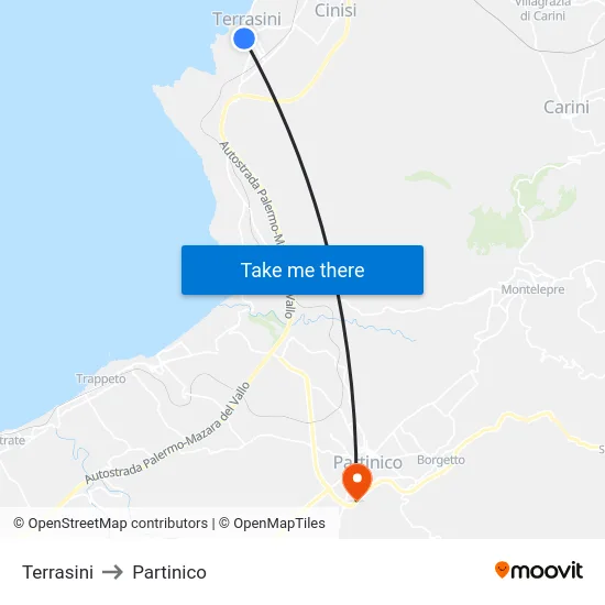Terrasini to Partinico map