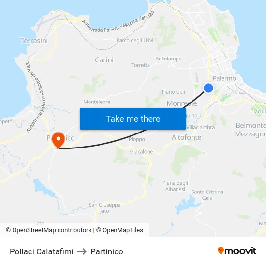 Pollaci Calatafimi to Partinico map