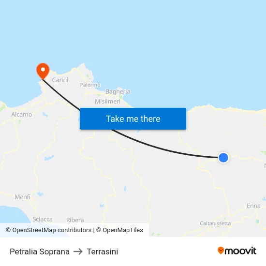 Petralia Soprana to Terrasini map