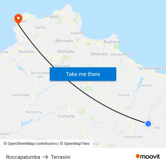 Roccapalumba to Terrasini map