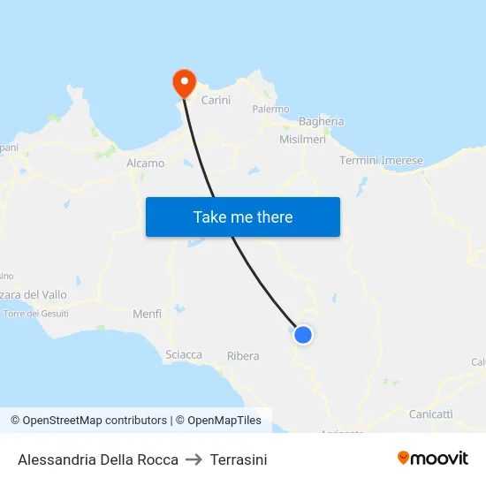 Alessandria Della Rocca to Terrasini map