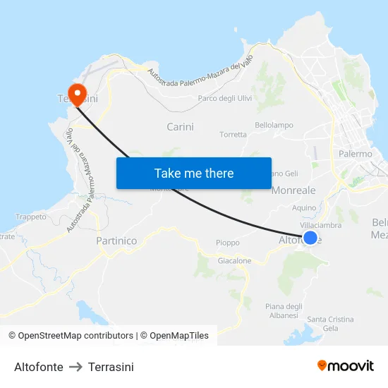 Altofonte to Terrasini map