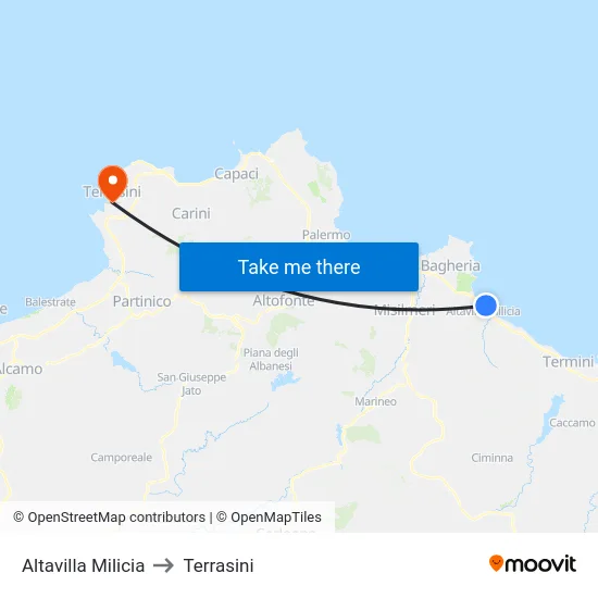 Altavilla Milicia to Terrasini map