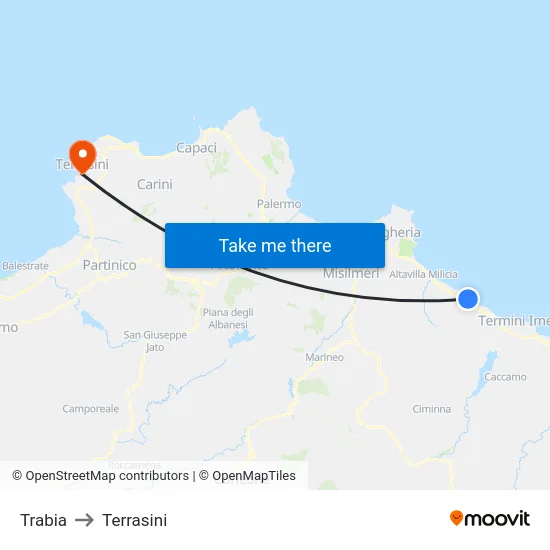 Trabia to Terrasini map