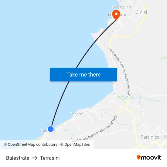 Balestrate to Terrasini map