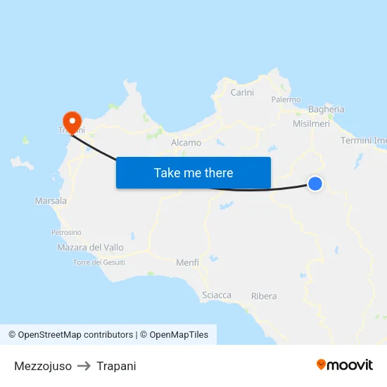 Mezzojuso to Trapani map