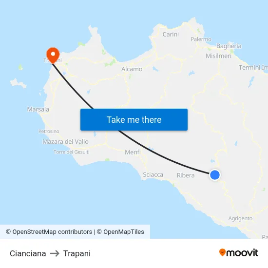 Cianciana to Trapani map