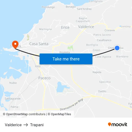 Valderice to Trapani map