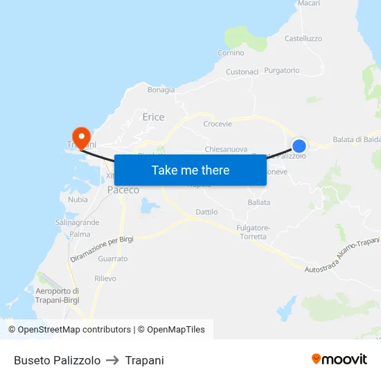 Buseto Palizzolo to Trapani map