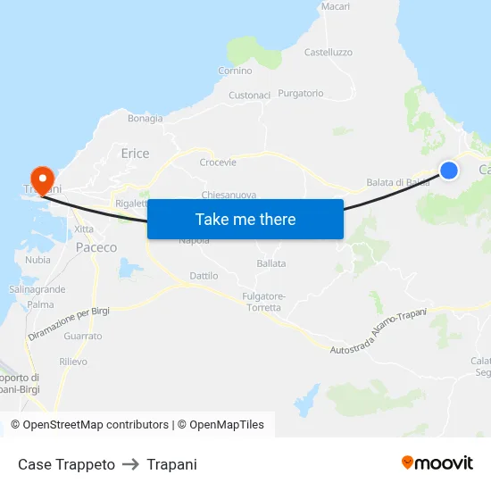 Trappeto Houses to Trapani map