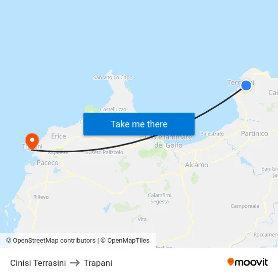 Cinisi Terrasini to Trapani map