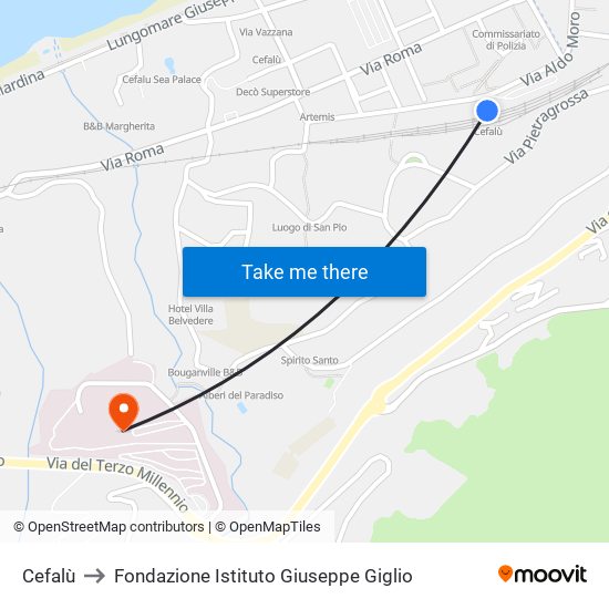 Cefalù to Fondazione Istituto Giuseppe Giglio map