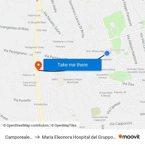 Camporeale - Gili to Maria Eleonora Hospital del Gruppo Villa Maria map