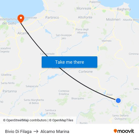 Bivio Di Filaga to Alcamo Marina map
