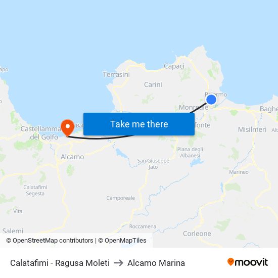 Calatafimi - Ragusa Moleti to Alcamo Marina map