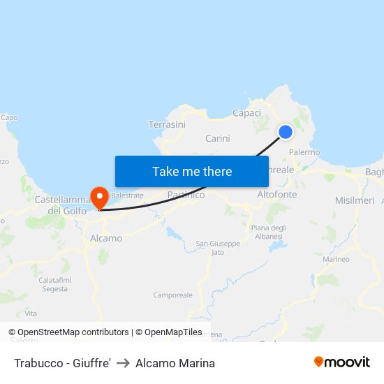 Trabucco - Giuffre' to Alcamo Marina map