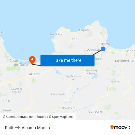 Raiti to Alcamo Marina map