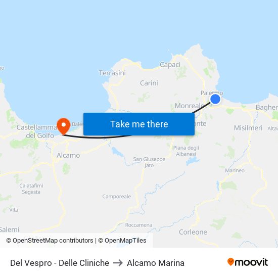 Del Vespro - Delle Cliniche to Alcamo Marina map
