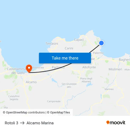Rotoli 3 to Alcamo Marina map